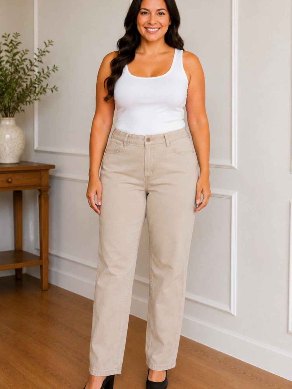 Riders by Lee W36JN Cotton Stretch Straight Leg Pants Beige Petite 18P Workwear